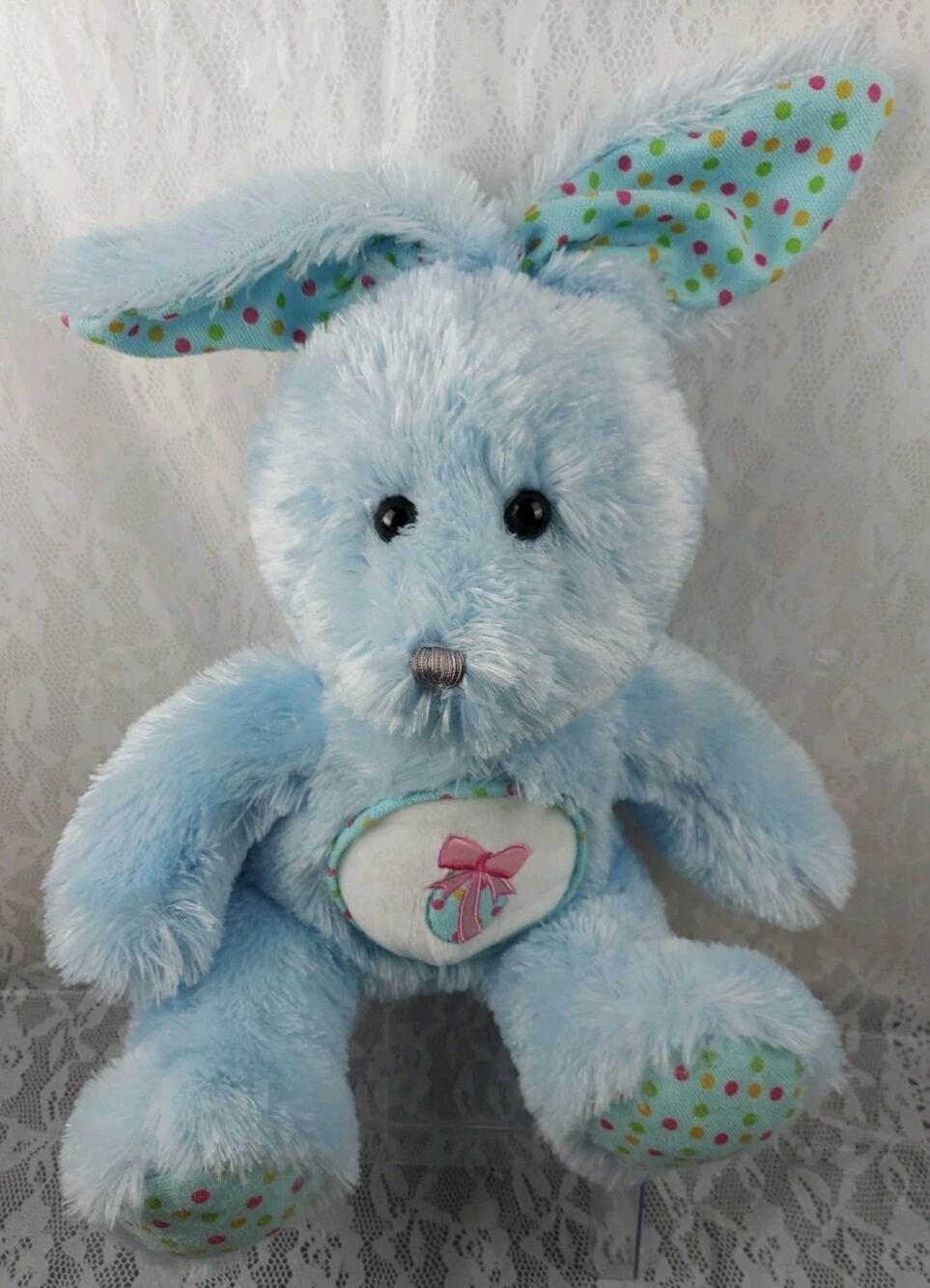 Goffa Bunny Blue Easter Egg Rabbit White Polka Dots 16" Plush Stuffed Vintage